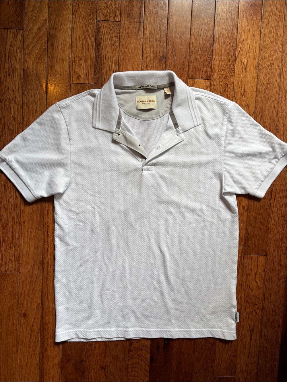 Men’s Scotch & Soda White Textured Short-Sleeve Polo Small